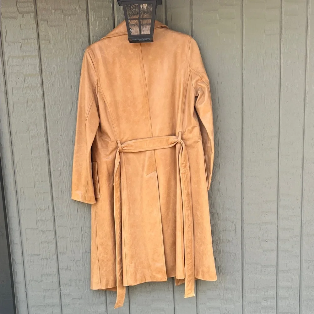 Andrew Marc Camel Leather Trench Coat size small - Picture 6 of 6